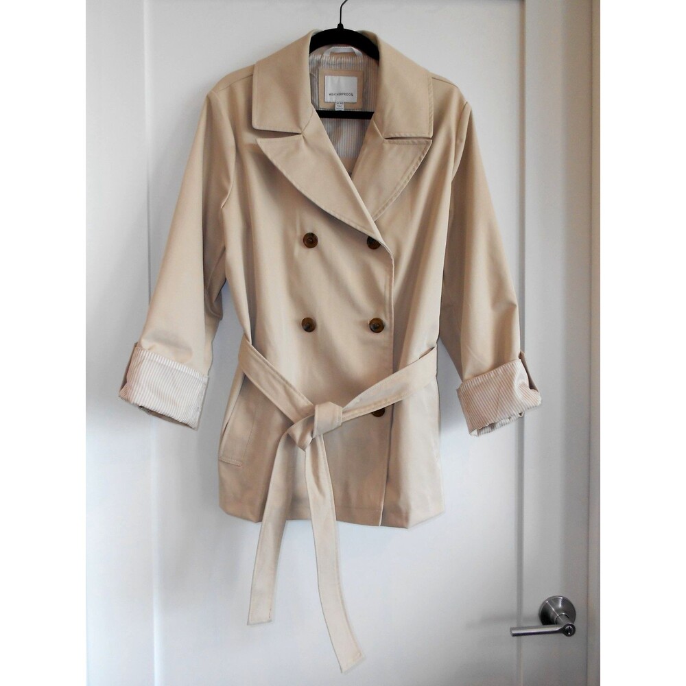 Weatherproof Women’s Double-Breasted Trench Coat Jacket Belted Tan Size XL